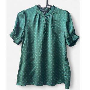 Banana Republic Green and Teal Polka Dot 100% Silk Blouse Petite Extra Small XS